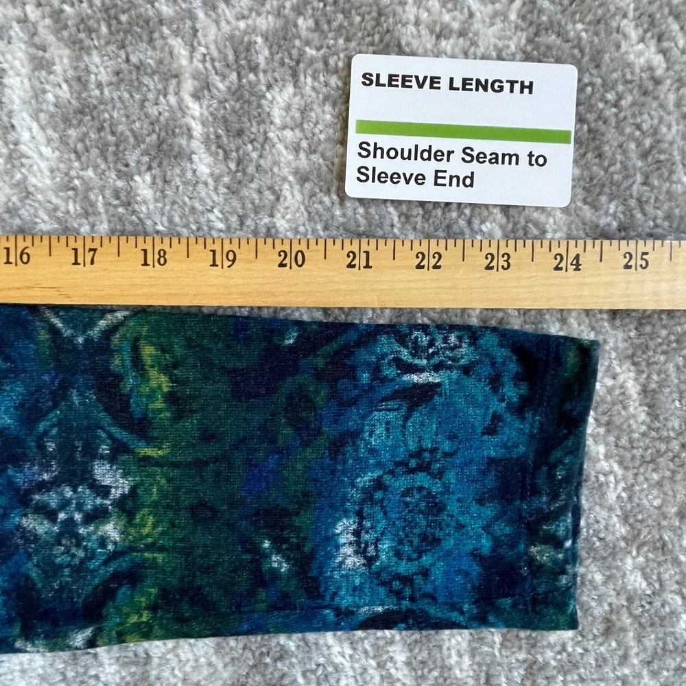 Susan Graver Cardigan Women M Blue Green Abstract Draped Shawl Collar Excellent